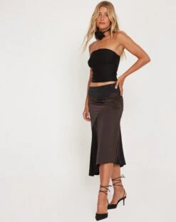 Denala Midi Skirt In Two Tone Black Satin -Outlet Modi Vora Store DENALA SKIRT PANELLED SATIN 169453