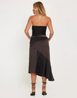 Denala Midi Skirt In Two Tone Black Satin -Outlet Modi Vora Store DENALA SKIRT PANELLED SATIN 169463
