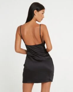 Dirta Mini Dress In Satin Black -Outlet Modi Vora Store DIRTA DRESS HEAVY SATIN BLACK 122630