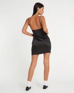 Dirta Mini Dress In Satin Black -Outlet Modi Vora Store DIRTA DRESS HEAVY SATIN BLACK 122635