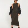 Driki Midi Dress In Gunmetal With Grey Top Stitch