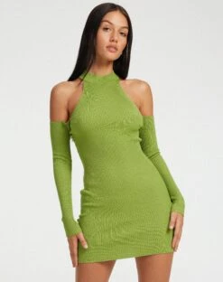 Dundar Knitted Mini Dress In Golden Lime