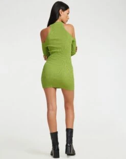 Dundar Knitted Mini Dress In Golden Lime -Outlet Modi Vora Store DUNDAR DRESS RIB KNITE GOLDEN LIME115753