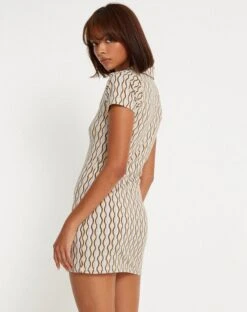 Earl Mini Dress In Preppy Geo Brown -Outlet Modi Vora Store EARL DRESS PREPPY GEO BROWN 146206