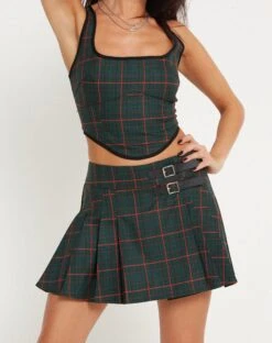 Skirza Pleated Mini Skirt In Tailoring Tartan Green -Outlet Modi Vora Store ELATI TOP SKIRZA SKIRT TARTANS GREEN 151579