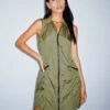 Elok Cargo Mini Dress In Parachute Silver Green