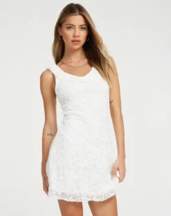 Eltami Mini Dress In Lace Ivory -Outlet Modi Vora Store ELTAMI DRESS LACE IVORY116499