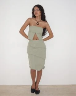 Ralna Asymmetric Midi Skirt In Linen Slate Green -Outlet Modi Vora Store ENZIE TUBE TOP SLATE GREEN LINEN RALNA ASYM MIDI SKIRT SLATE GREEN LINEN 12