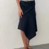 Nejusi Asymmetric Midi Skirt In Black With Braided Belt