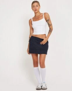 Evy Cargo Mini Skirt In Navy With Black Piping -Outlet Modi Vora Store EVY SKIRT NAVY BLACK PIPING 177078