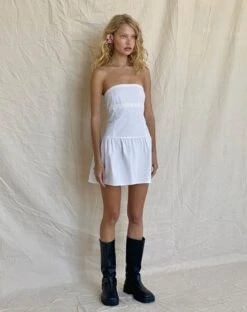 Faelyn Bandeau Mini Dress In Poplin White -Outlet Modi Vora Store FAELYN BANDEAU MINI DRESS POPLIN WHITE 2
