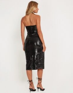 Gabela Bandeau Bodycon Midi Dress In Statement Sequin Black -Outlet Modi Vora Store GABELA DRESS STATEMENT SEQUIN BLACK 169430