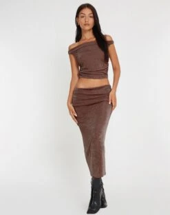 Gadis Slinky Midi Skirt In Peppercorn -Outlet Modi Vora Store GADIS SKIRT SLINKY CREPE NEUTRAL 134355