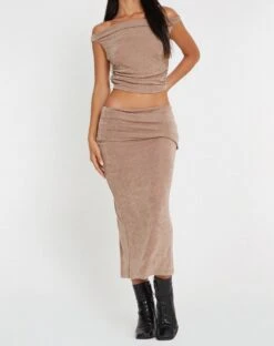 Gadis Slinky Midi Skirt In Neutral