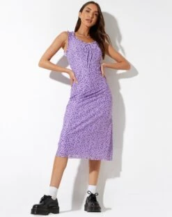 Geya Mesh Midi Dress In Daisy Floral Lilac 8 Geya Mesh Midi Dress In Daisy Floral Lilac -Outlet Modi Vora Store GEYA DRESS MESH LILAC DAISY FLORAL 89354