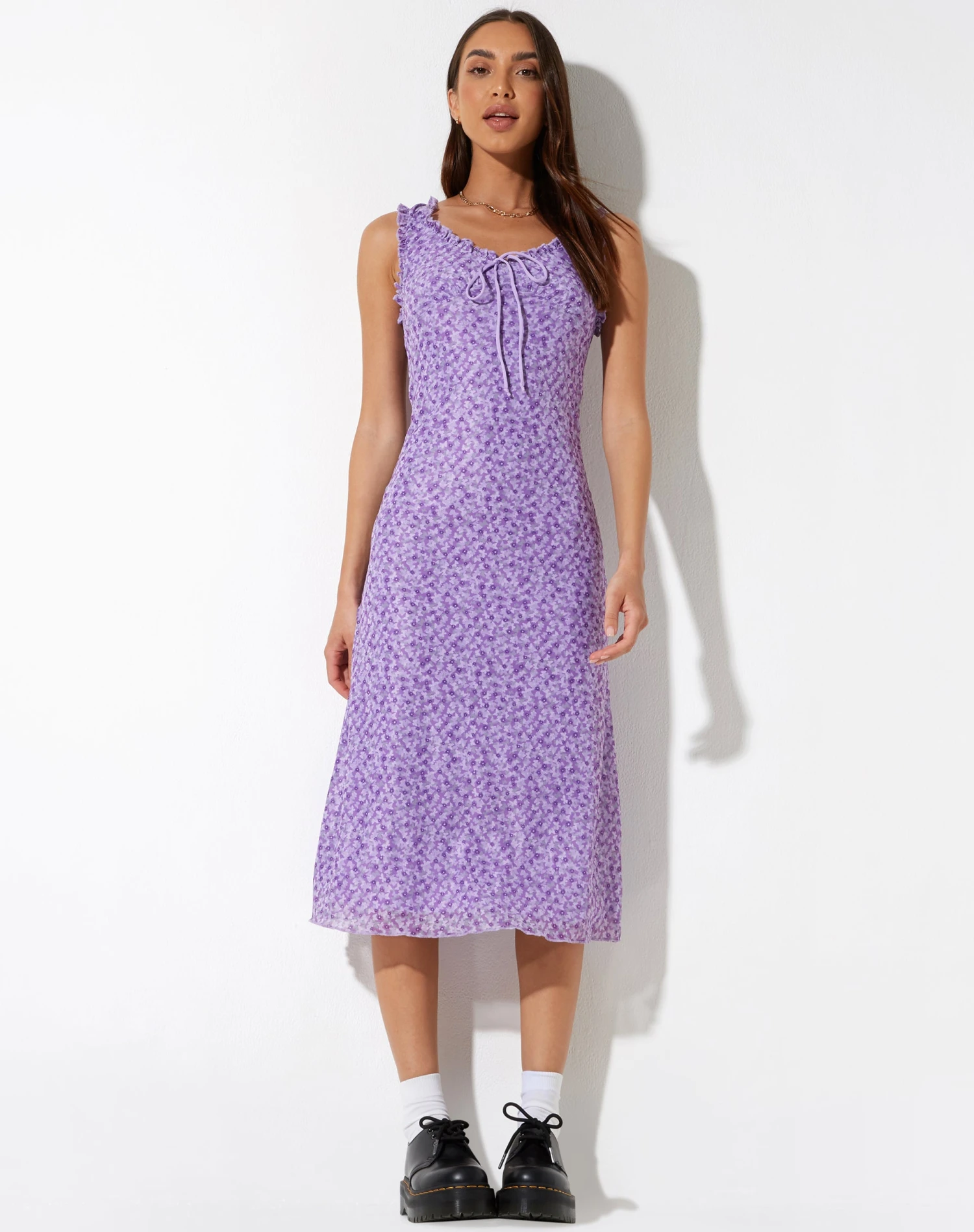 Geya Mesh Midi Dress In Daisy Floral Lilac 1 Geya Mesh Midi Dress In Daisy Floral Lilac
