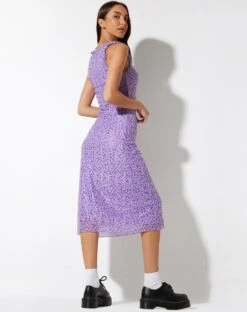 Geya Mesh Midi Dress In Daisy Floral Lilac 7 Geya Mesh Midi Dress In Daisy Floral Lilac -Outlet Modi Vora Store GEYA DRESS MESH LILAC DAISY FLORAL 89382