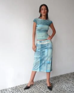 MOTEL X JACQUIE Gia Midi Skirt In Mesh Abstract Paint Brush Green -Outlet Modi Vora Store GIA SKIRT MESH ABSTRACT PAINT BRUSH GREEN 11 573a5afe 12d8 4e74 9190 b64ca4893554