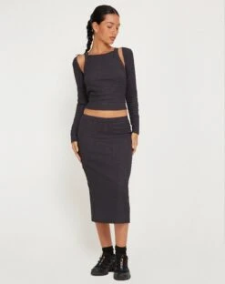Hadley Midi Skirt In Crinkle Charcoal