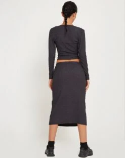 Hadley Midi Skirt In Crinkle Charcoal -Outlet Modi Vora Store GINNY TOP AND TULUS SKIRT CHARCOAL CRINKLE167138