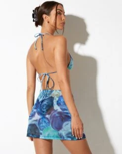 Godiva Mini Skirt In Abstract Floral Blue -Outlet Modi Vora Store GODIVA SKIRT ABSTRACT FLORAL BLUE 90710