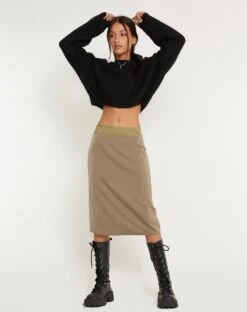 Golda Midi Skirt In Satin Avocado -Outlet Modi Vora Store GOLDA SKIRT SATIN AVOCADO 160741
