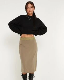 Golda Midi Skirt In Satin Avocado -Outlet Modi Vora Store GOLDA SKIRT SATIN AVOCADO 160746