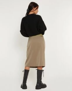 Golda Midi Skirt In Satin Avocado -Outlet Modi Vora Store GOLDA SKIRT SATIN AVOCADO 160751