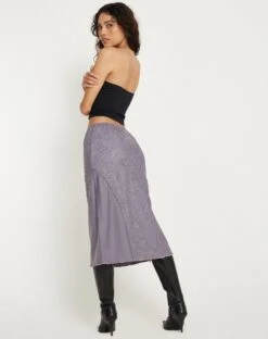 Goyara Midi Skirt In Satin Grey Ridge -Outlet Modi Vora Store GOYARA SKIRT DULL SATIN GREY RIDGE163214