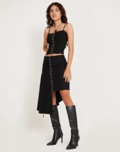 Carlisia Asymmetrical Midi Skirt In Black 12 Carlisia Asymmetrical Midi Skirt In Black -Outlet Modi Vora Store HATEYA TOP CARLISIA SKIRT BLACK 170950