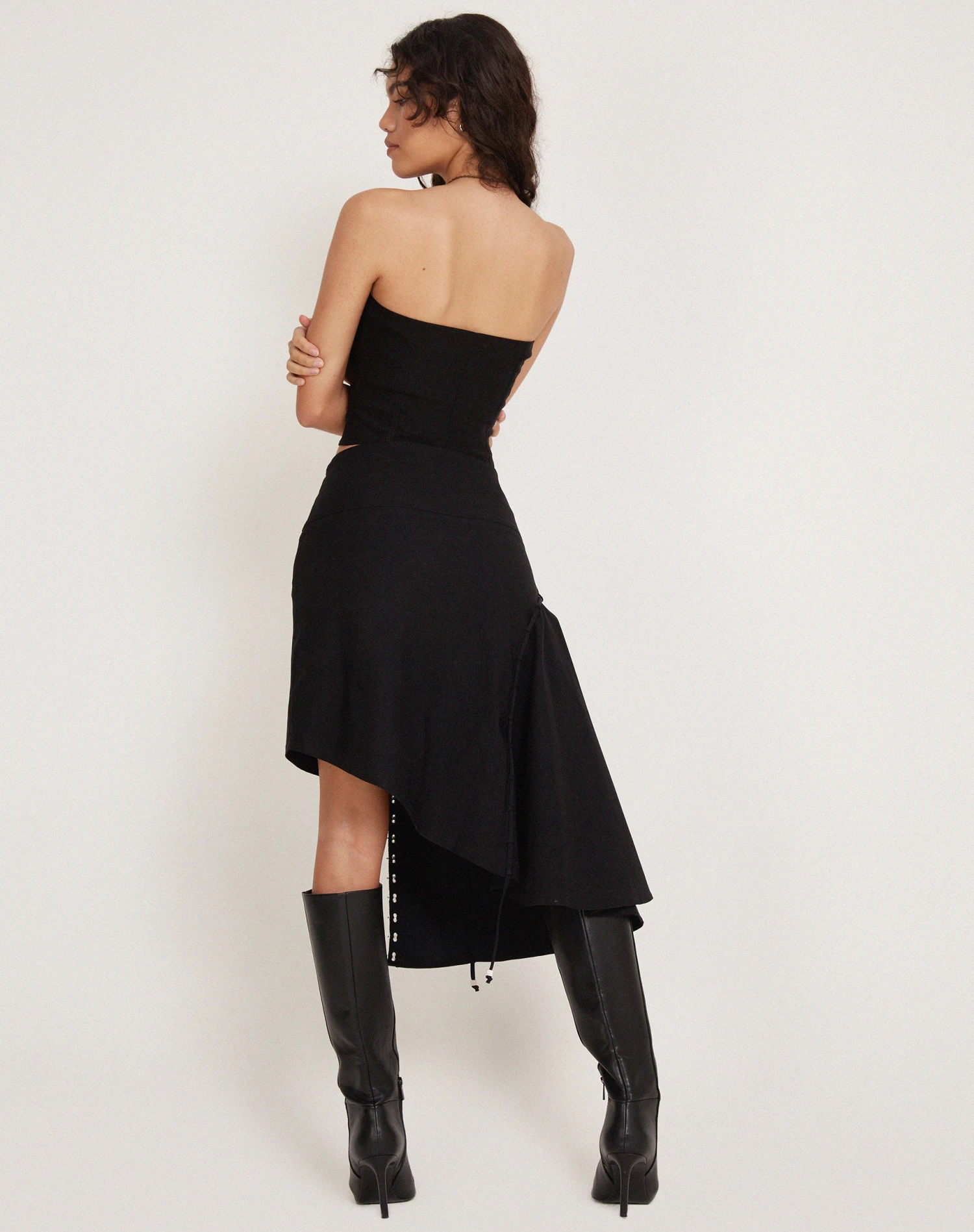 Carlisia Asymmetrical Midi Skirt In Black 5 Carlisia Asymmetrical Midi Skirt In Black - Image 5