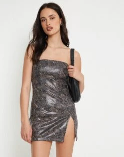 Hyacinth Bandeau Dress In PU Snake Skin Tan -Outlet Modi Vora Store HYACINTH DRESS PU SNAKE SKIN TAN 165007