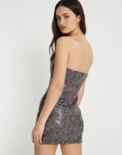 Hyacinth Bandeau Dress In PU Snake Skin Tan -Outlet Modi Vora Store HYACINTH DRESS PU SNAKE SKIN TAN 165041