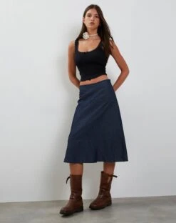 Imbrella Denim Midi Skirt In Dark Indigo -Outlet Modi Vora Store IMBRELLA SKIRT DARK INDIGO197388