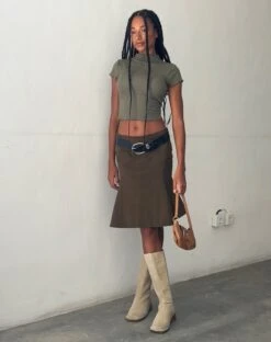 Vieve Low Rise Midi Skirt In Dark Grey