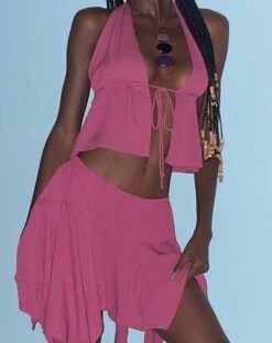 Daco Waterfall Mini Skirt In Rose Crinkle 11 Daco Waterfall Mini Skirt In Rose Crinkle -Outlet Modi Vora Store IMG 3068