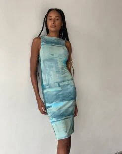 MOTEL X JACQUIE Indie Midi Dress In Mesh Green And Blue Abstract Paint Brush -Outlet Modi Vora Store INDIE DRESS MESH ABSTRACT PAINT BRUSH GREEN 9 26367ab2 63f2 4774 bae7 774f5c0f55d7