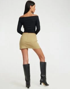 Iram Mini Skirt In Tan -Outlet Modi Vora Store IRAM SKIRT TAN STRETCH TAILORING114837