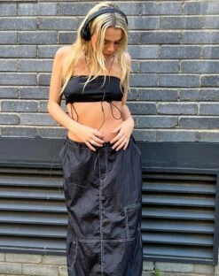 Masao Maxi Skirt In Parachute Black With White Stitch