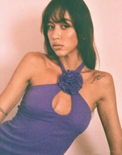 Isobel Rosette Ruffle Mini Dress In Purple Chiffon -Outlet Modi Vora Store ISOBEL ROSETTE RUFFLE DRESS PURPLE 6 1