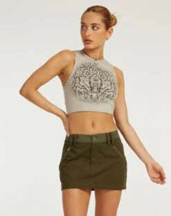 Ivette Mini Skirt In Dark Olive Khaki