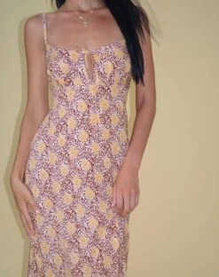 Jelika Midi Dress In Bohemian Batik Maroon Peach -Outlet Modi Vora Store JELIKA DRESS BOHEMIAN BATIK MAROON PEACH 4