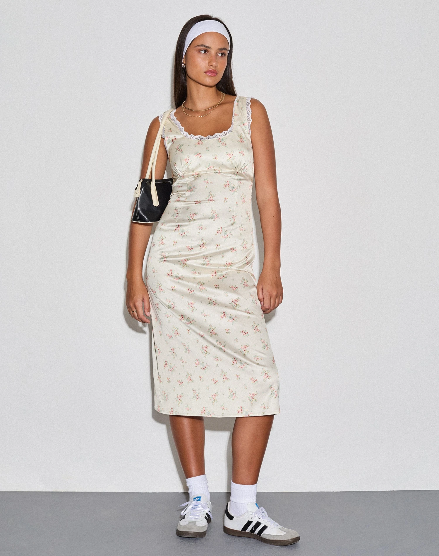 Jinora Midi Dress In Satin Vintage Rose Garland 5 Jinora Midi Dress In Satin Vintage Rose Garland - Image 5