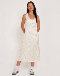 Jinora Midi Dress In Satin Vintage Rose Garland 13 Jinora Midi Dress In Satin Vintage Rose Garland -Outlet Modi Vora Store JINORA DRESS VINTAGE ROSE GARLAND 184345