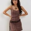 Kaneisa Pintuck Mini Slip Dress In Deep Taupe