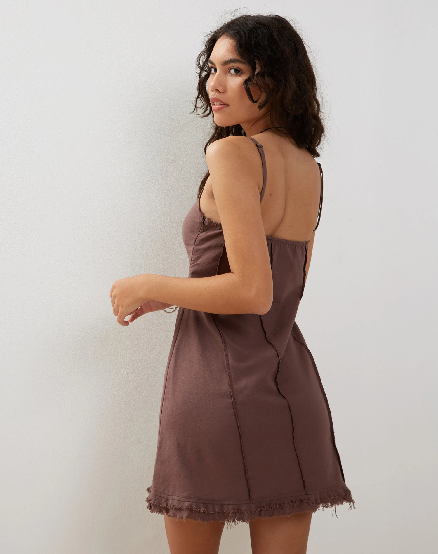 Kaneisa Pintuck Mini Slip Dress In Deep Taupe 7 Kaneisa Pintuck Mini Slip Dress In Deep Taupe - Image 7