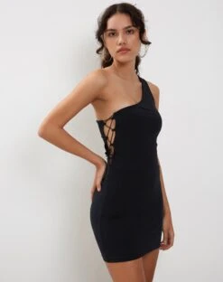 Kanya Lace Up Mini Dress In Black