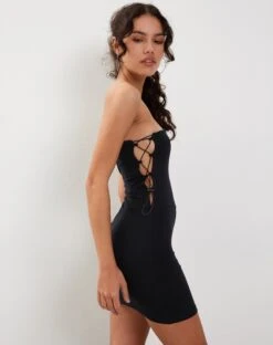 Kanya Lace Up Mini Dress In Black -Outlet Modi Vora Store KANYA LACE UP MINI DRESS BLACK192232