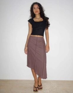 Karlesa Asymmetric Midi Skirt In Deep Taupe