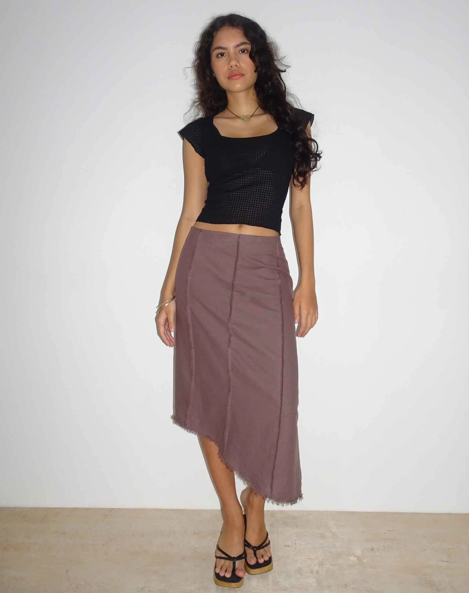Karlesa Asymmetric Midi Skirt In Deep Taupe 1 Karlesa Asymmetric Midi Skirt In Deep Taupe